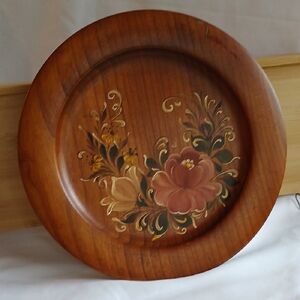 Vintage German Hand-painted Floral Wooden Plate
